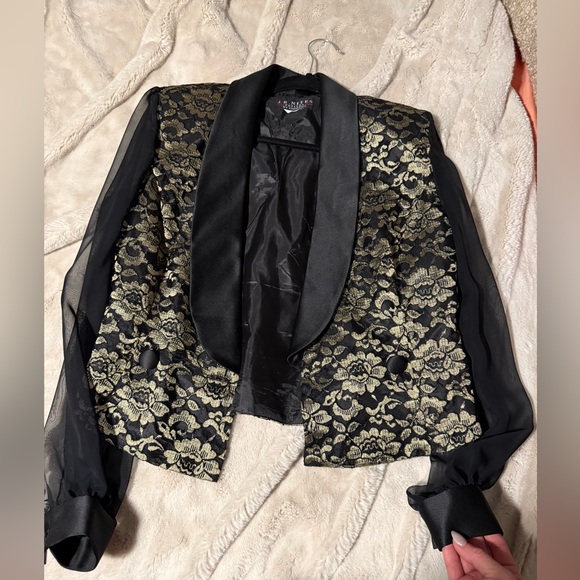 Elegant Black and Gold Floral Blazer - Picture 1 of 7